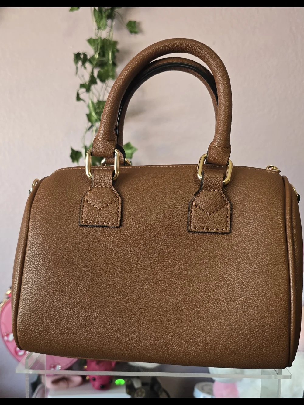 Brown Leather Satchel with Gold Hardware